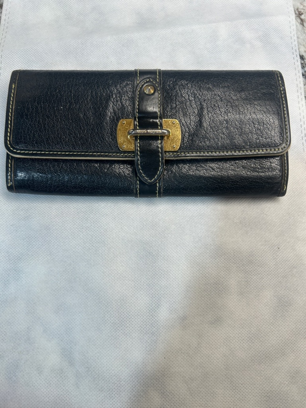 Louis Vuitton Black Leather Continental Wallet with Gold Hardware